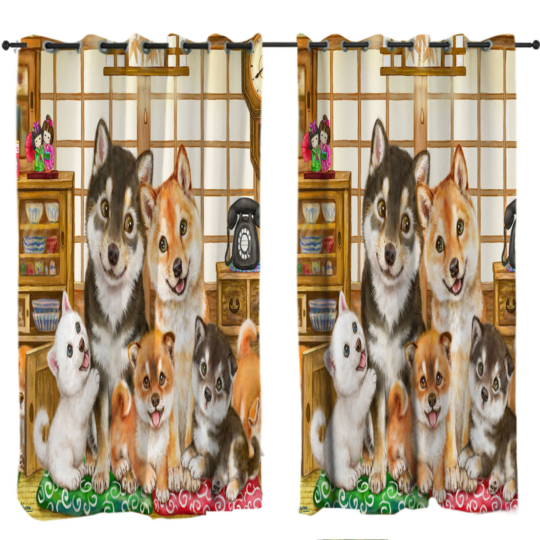 Cute Shiba Inu Dogs and Puppies Family Window Curtains