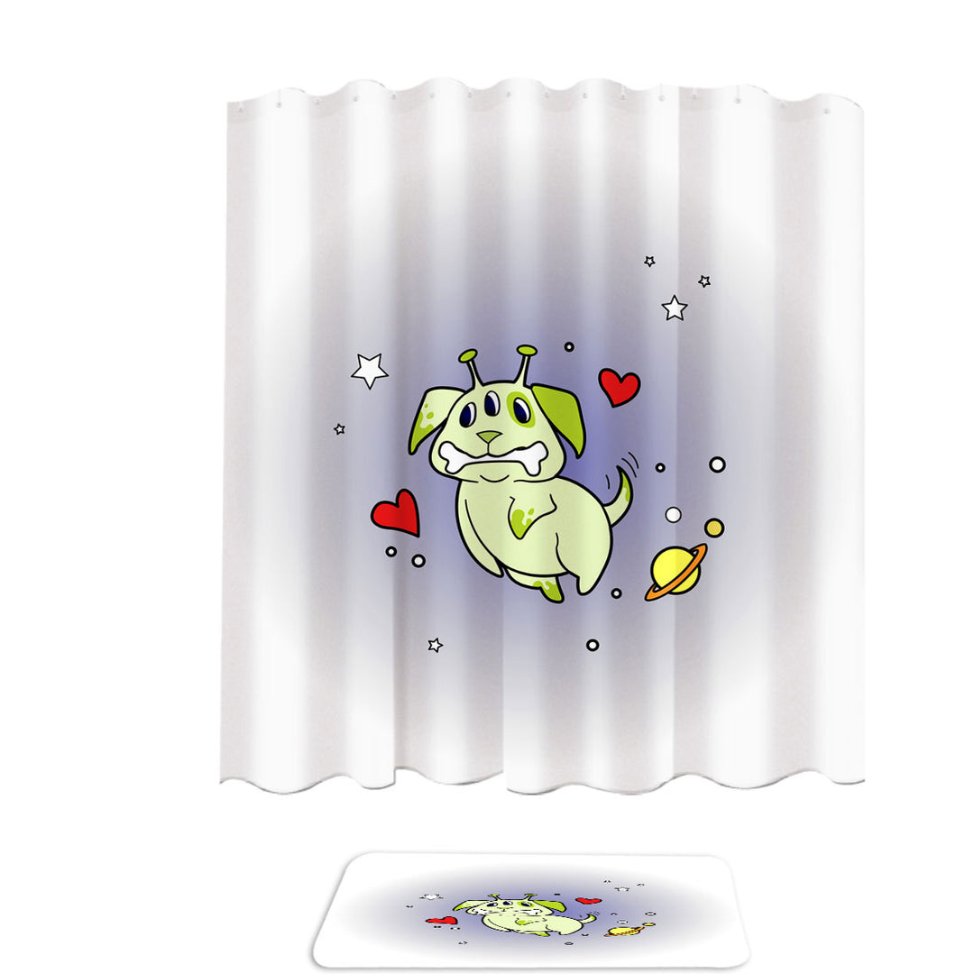 Cute Shower Curtains with Alien Dog in Space