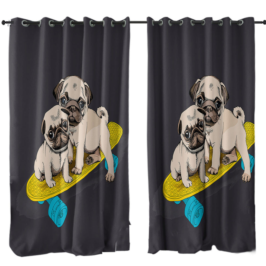Cute Skating Pugs Curtains for Living Room