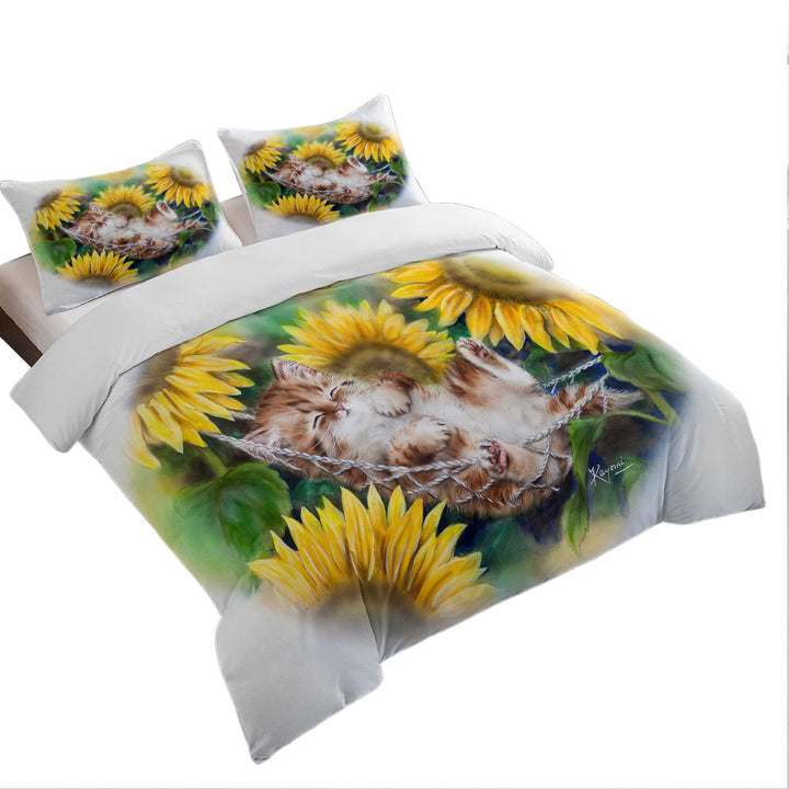 Cute Sleeping Ginger Kitten Sunflower Dream Coverlets