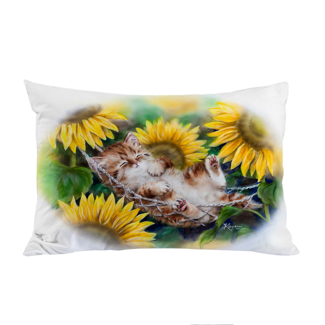 Cute Sleeping Ginger Kitten Sunflower Dream Pillowcase