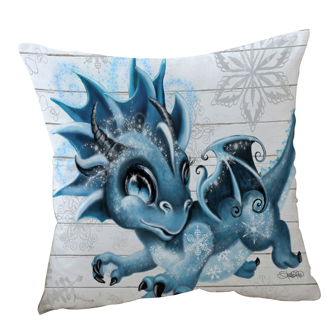 Cute Snowflakes Winter Lil Dragon Cushion