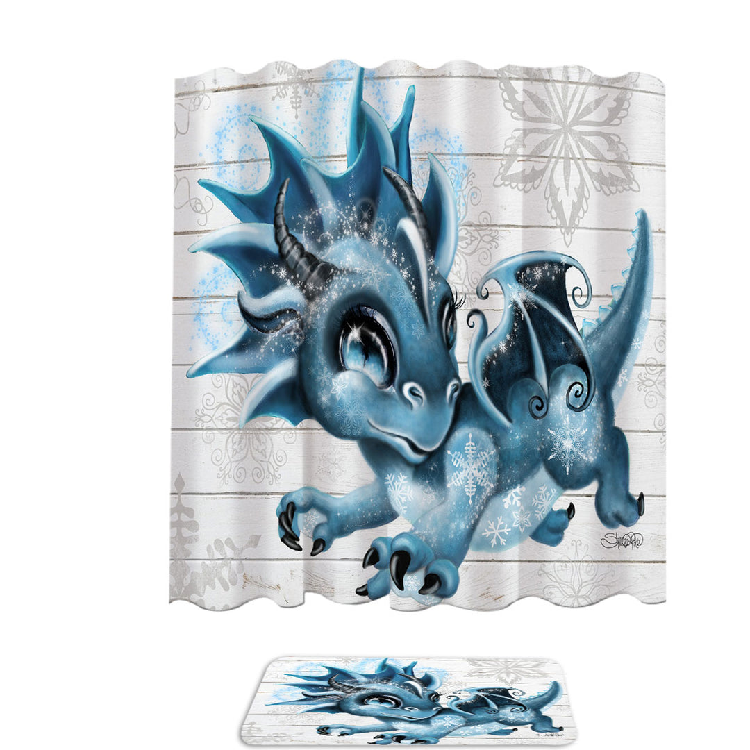 Cute Snowflakes Winter Lil Dragon Shower Curtains for Sale