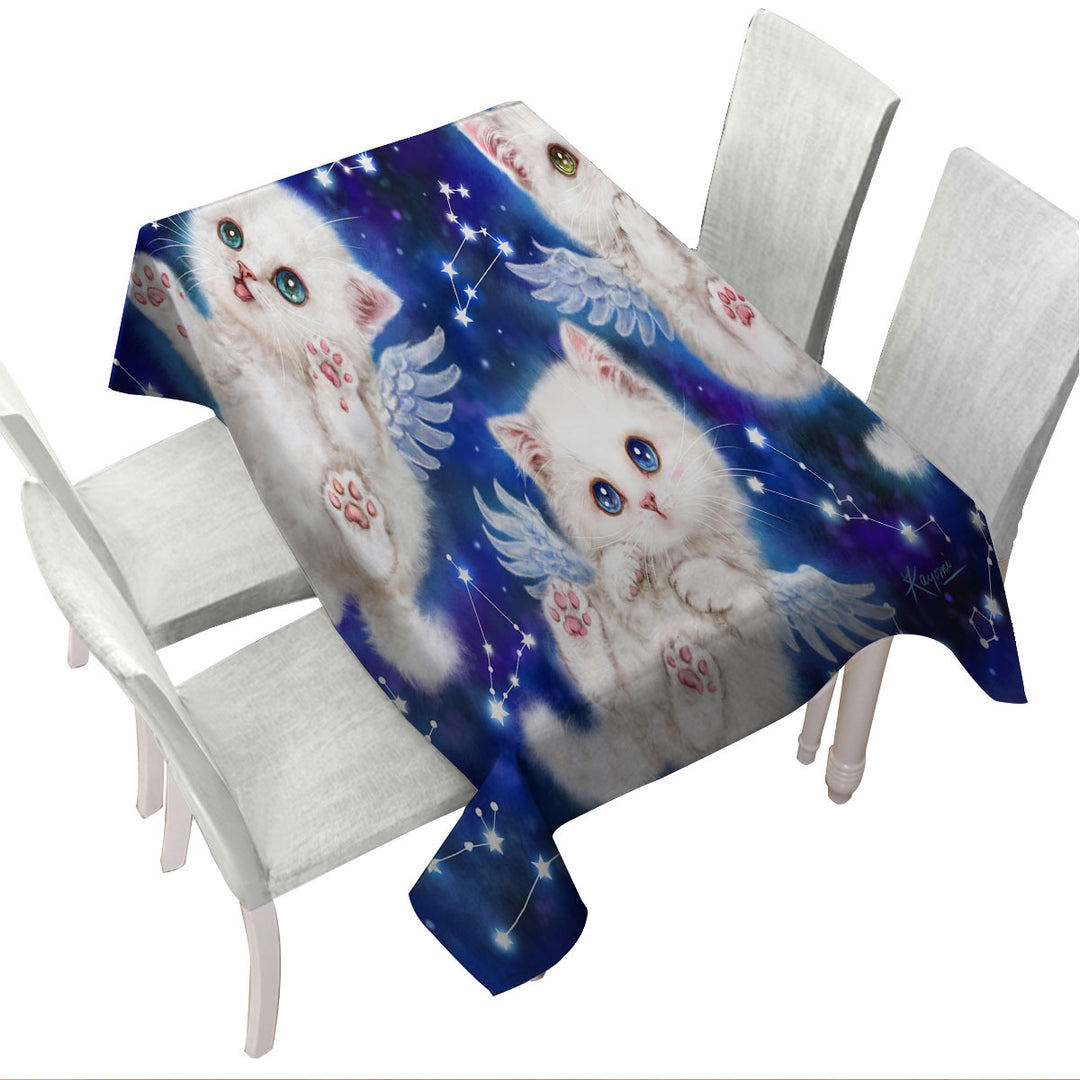 Cute Star Angels White Kitty Cats in Space Tablecloths