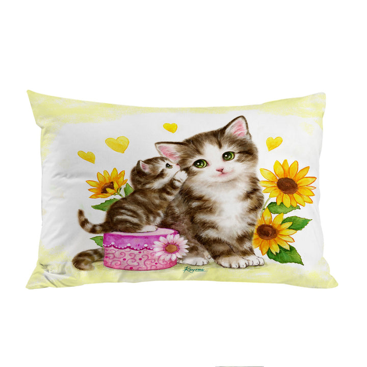 Cute Sunflower Cats Mother and Daughter Pillowcases