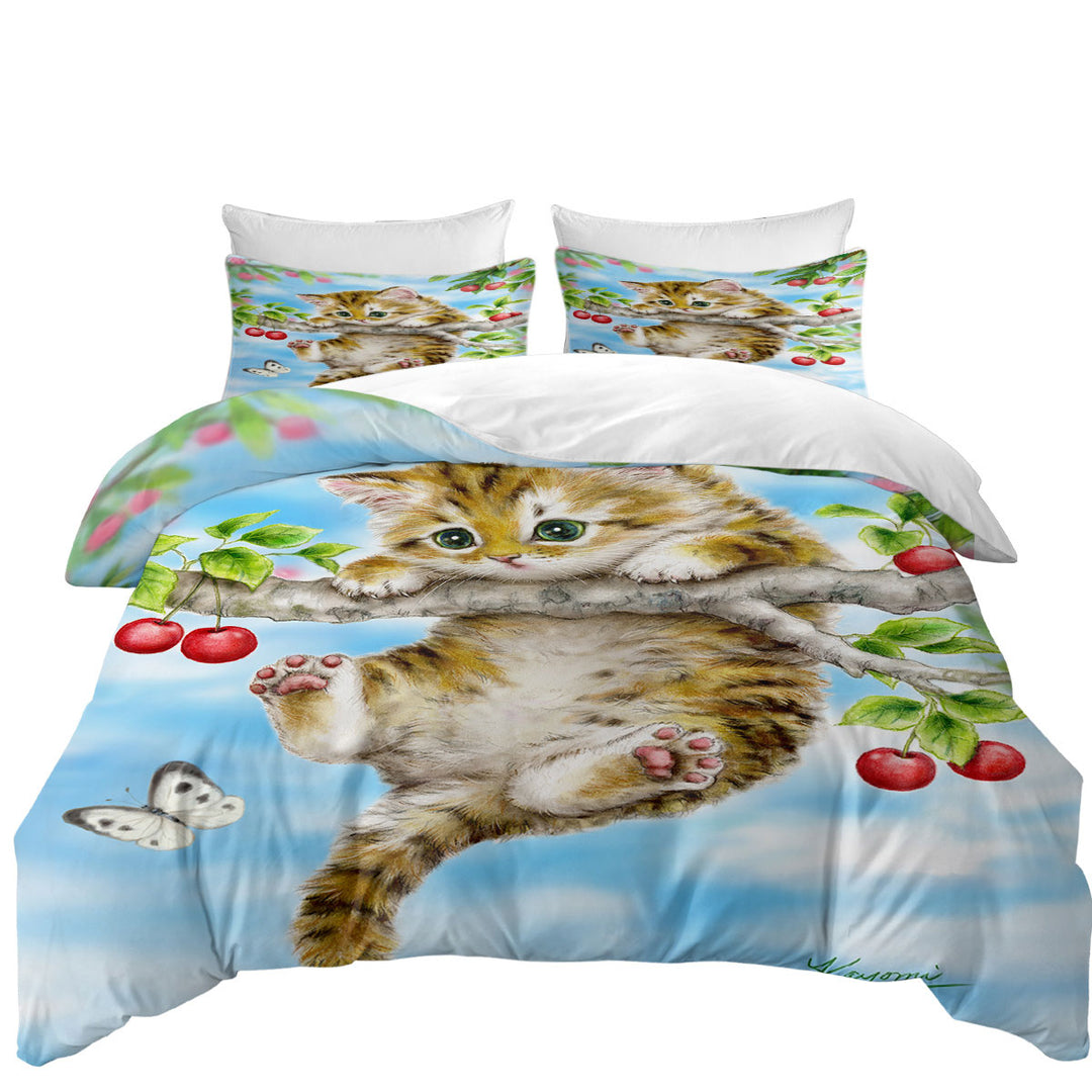Cute Tabby Kitten Cat on a Cherry Tree Daybed Covers Sets