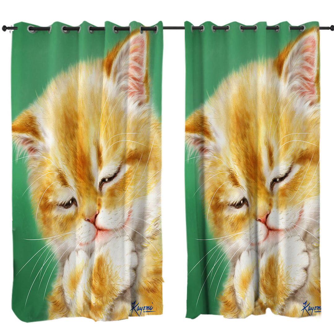 Cute Tempting Ginger Cat Drawing Curtains