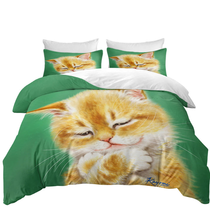 Cute Tempting Ginger Cat Drawing King Quilt Cover