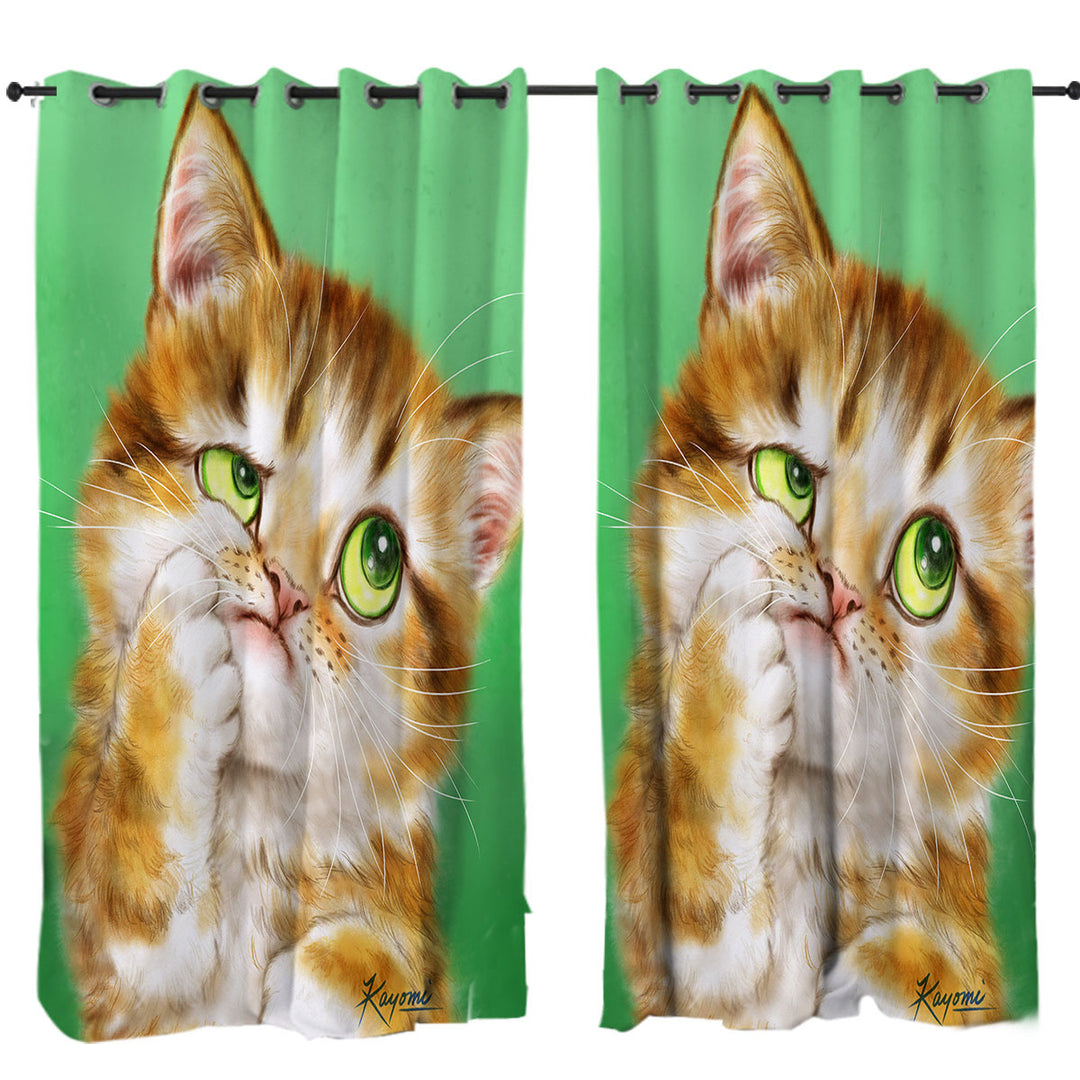 Cute Thinking Kitten Cats Art Drapes and Curtains