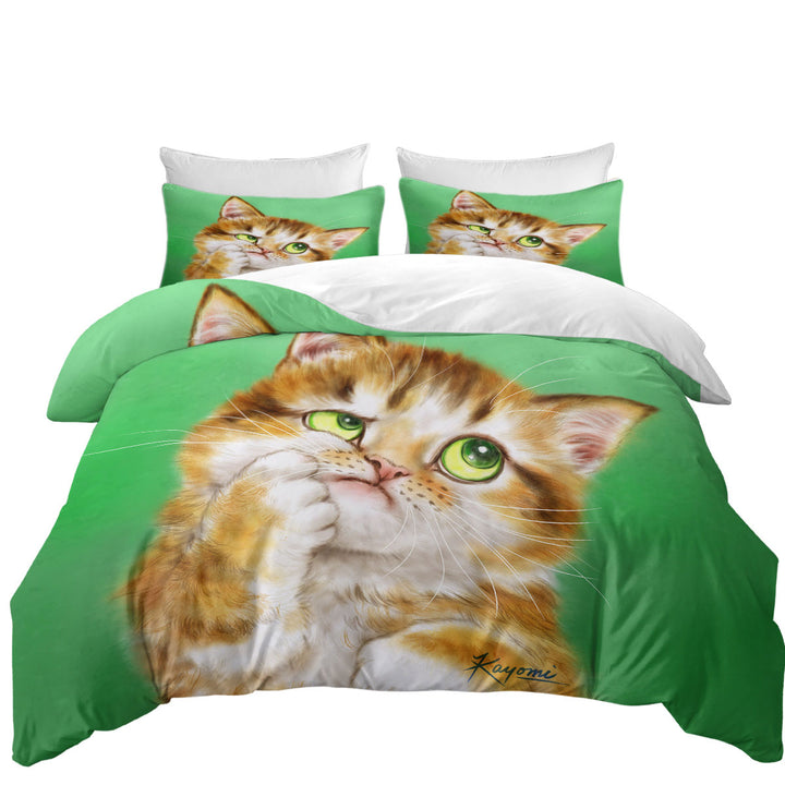 Cute Thinking Kitten Cats Art Duvet Cover set