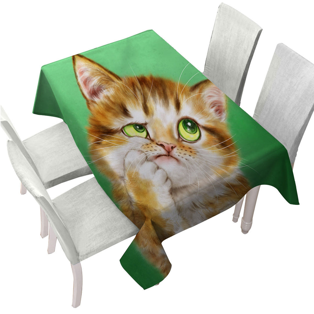 Cute Thinking Kitten Cats Art Tablecloth