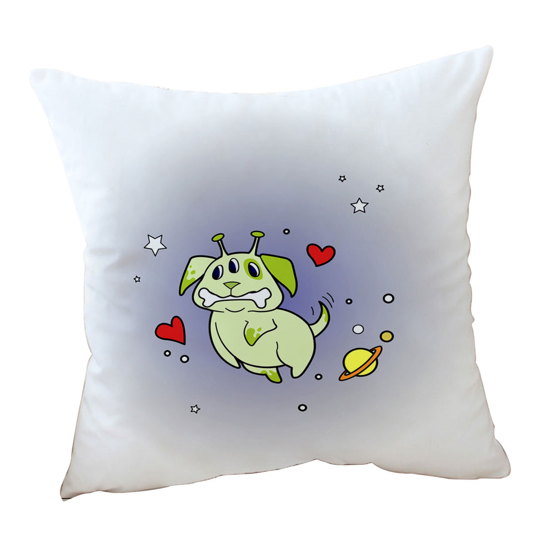 Cute Throw Cushions with Alien Dog in Space