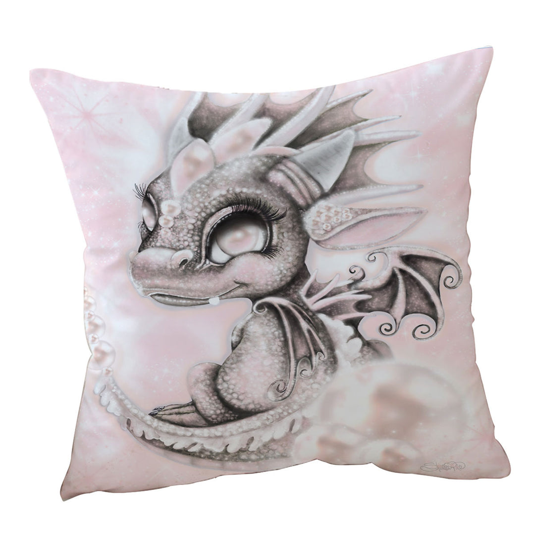 Cute Throw Pillow Cover as Gift June Pearl Birthstone Lil Dragon