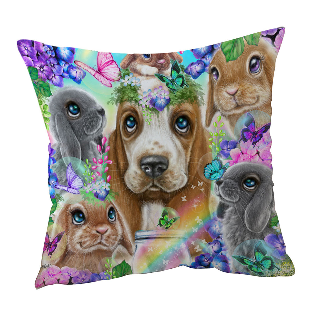 Cute Throw Pillows Basset Hound Bunnies and Butterflies