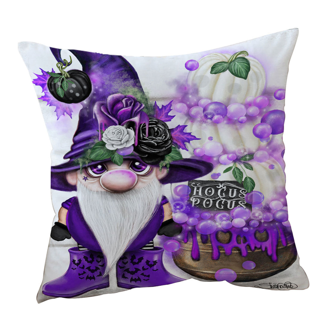 Cute Throw Pillows and Cushions Purple Autumn Lil Gnome Hocus Pocus