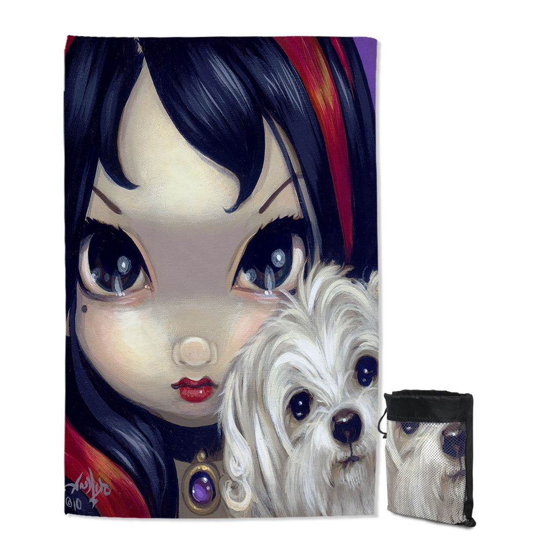 Cute Travel Beach Towel Faces of Faery _41 Girl with Adorable Maltese Dog