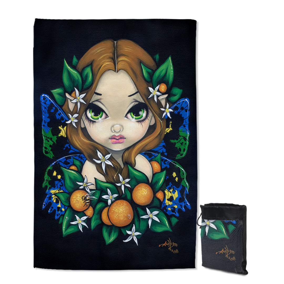 Cute Travel Beach Towel Girls Painting Orange Blossom Fairy
