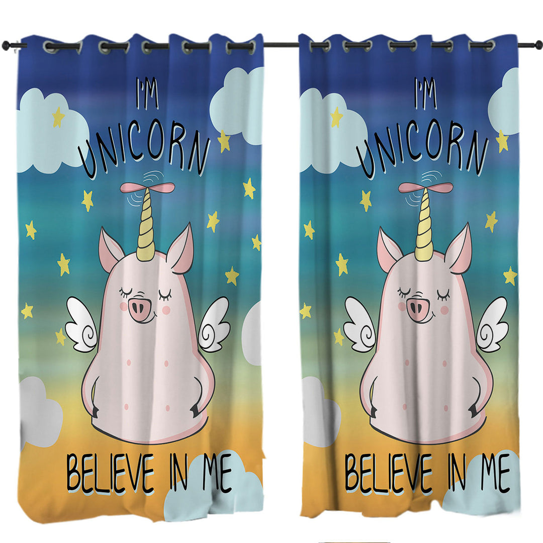 Cute Unicorn Piggy Drapes and Curtains