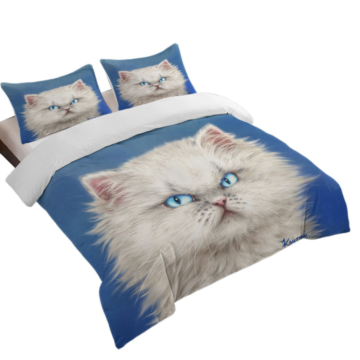Cute White Angry Kitten Comforter Cover