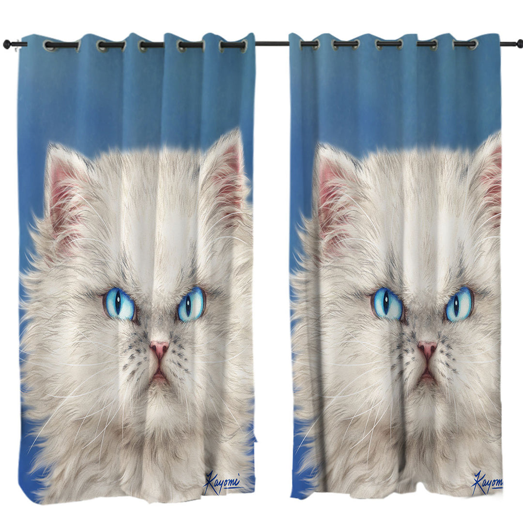 Cute White Angry Kitten Curtain