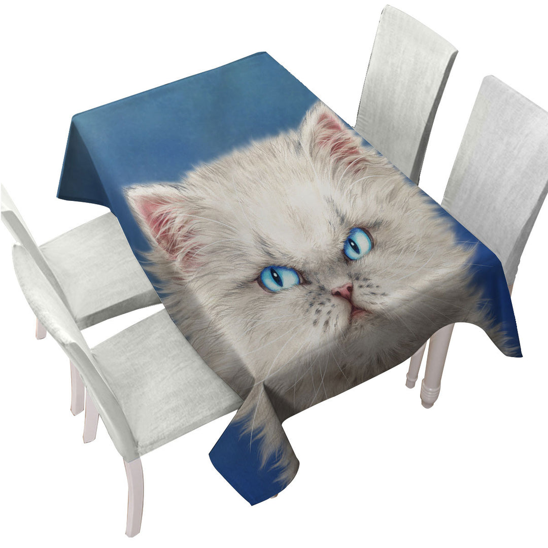 Cute White Angry Kitten Tablecloths