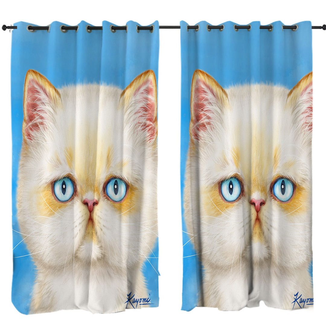 Cute White Ginger Serious Cat Curtain