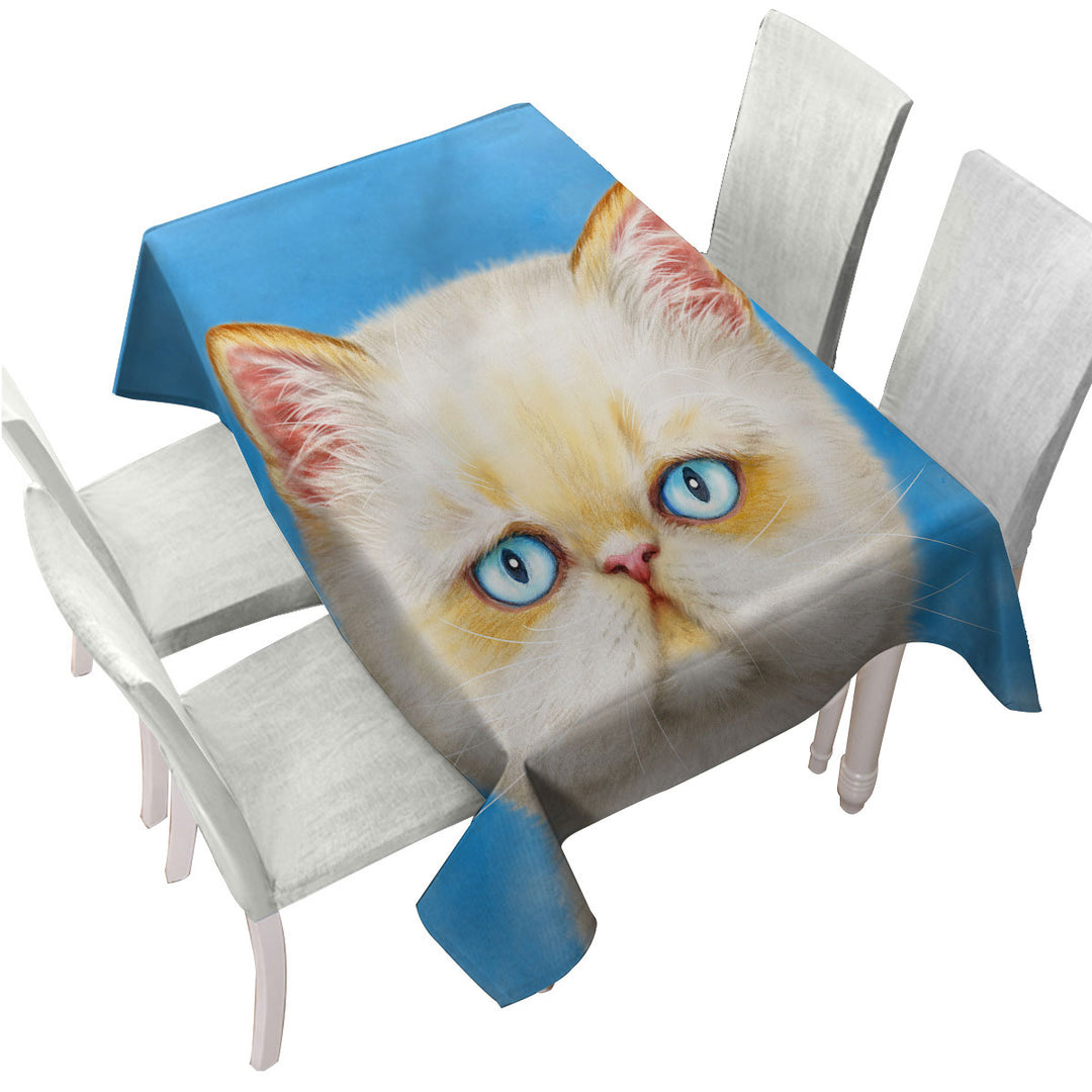 Cute White Ginger Serious Cat Tablecloth