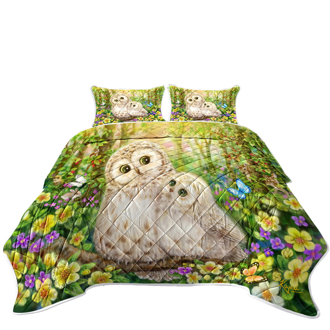 Cute Wildlife Animal Art Adorable Owls Coverlet