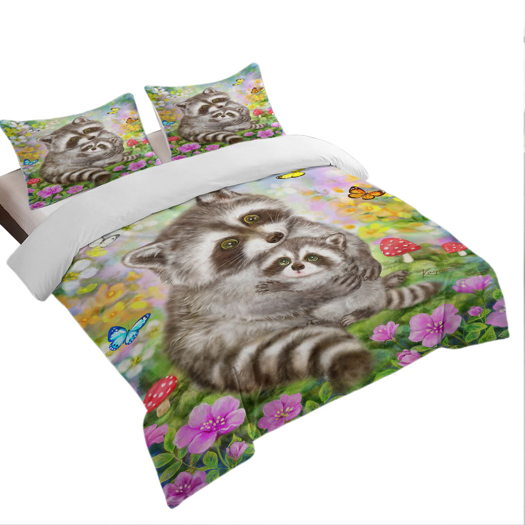 Cute Wildlife Animal Art Adorable Raccoons Coverlets