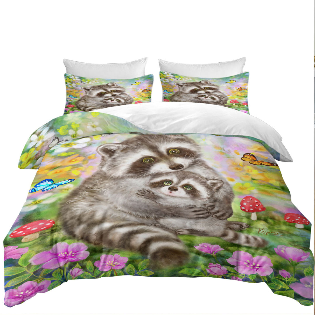 Cute Wildlife Animal Art Adorable Raccoons Duvet Cover