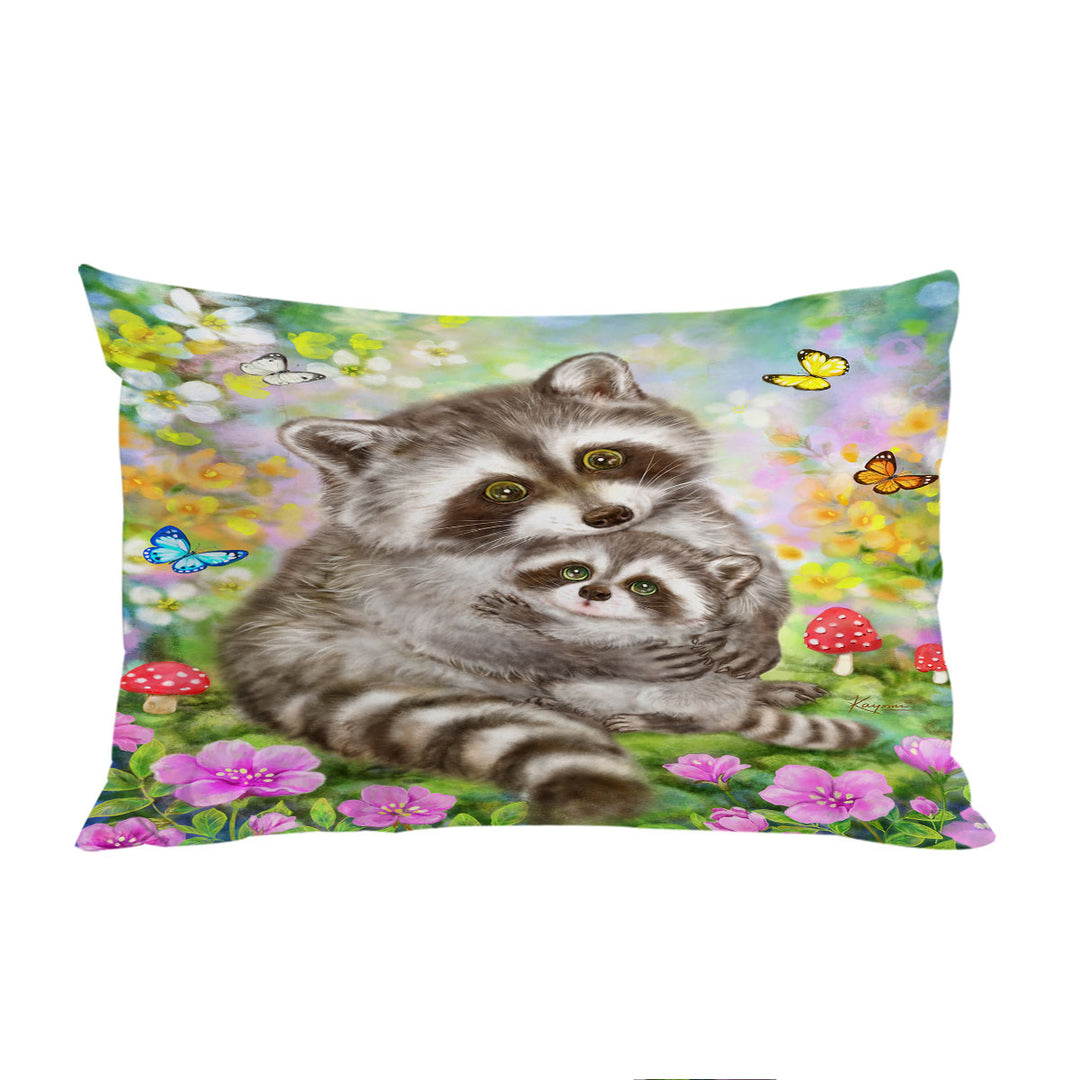 Cute Wildlife Animal Art Adorable Raccoons Pillow Cases