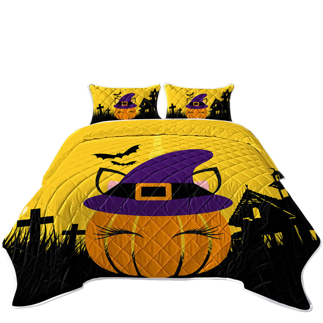 Cute Witch Pumpkin for Halloween California King Quilt Sets