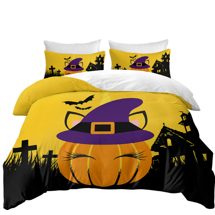 Cute Witch Pumpkin for Halloween Duvet Cover sale