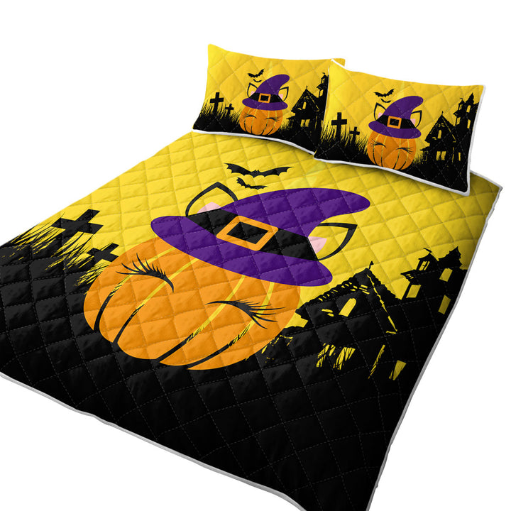 Cute Witch Pumpkin for Halloween King Size Quilt Sets