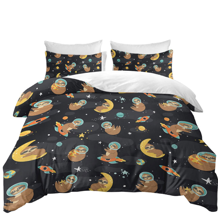 Cute and Funny Astronaut Sloth in Space Quilt Cover Sets