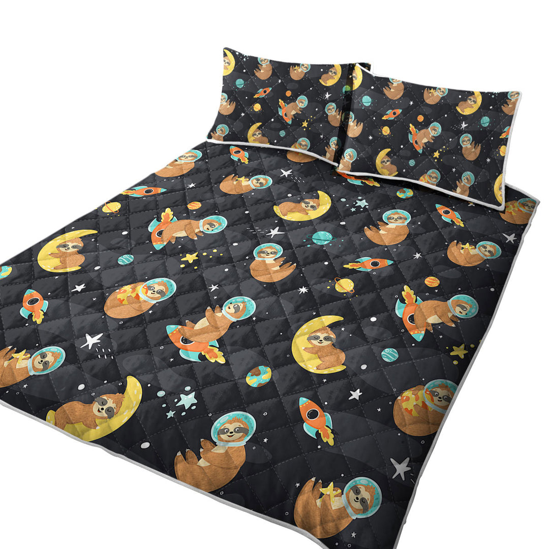 Cute and Funny Astronaut Sloth in Space Quilt