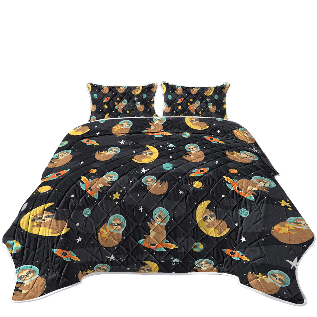 Cute and Funny Astronaut Sloth in Space Quilts