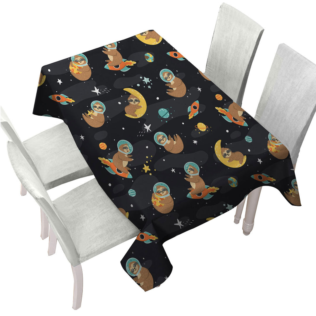Cute and Funny Astronaut Sloth in Space Tablecloths