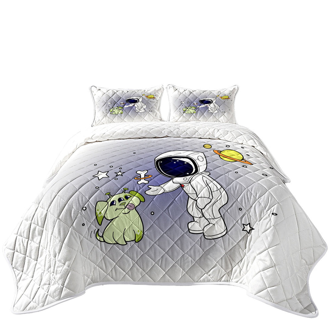 Cute and Funny Astronaut and Alien Dog Coverlets