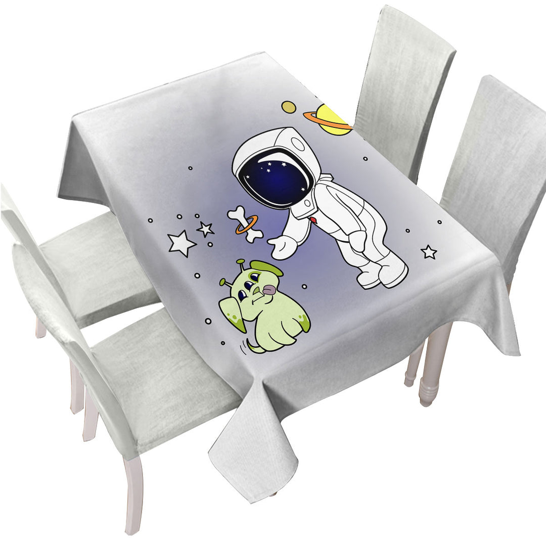 Cute and Funny Astronaut and Alien Dog Tablecloths
