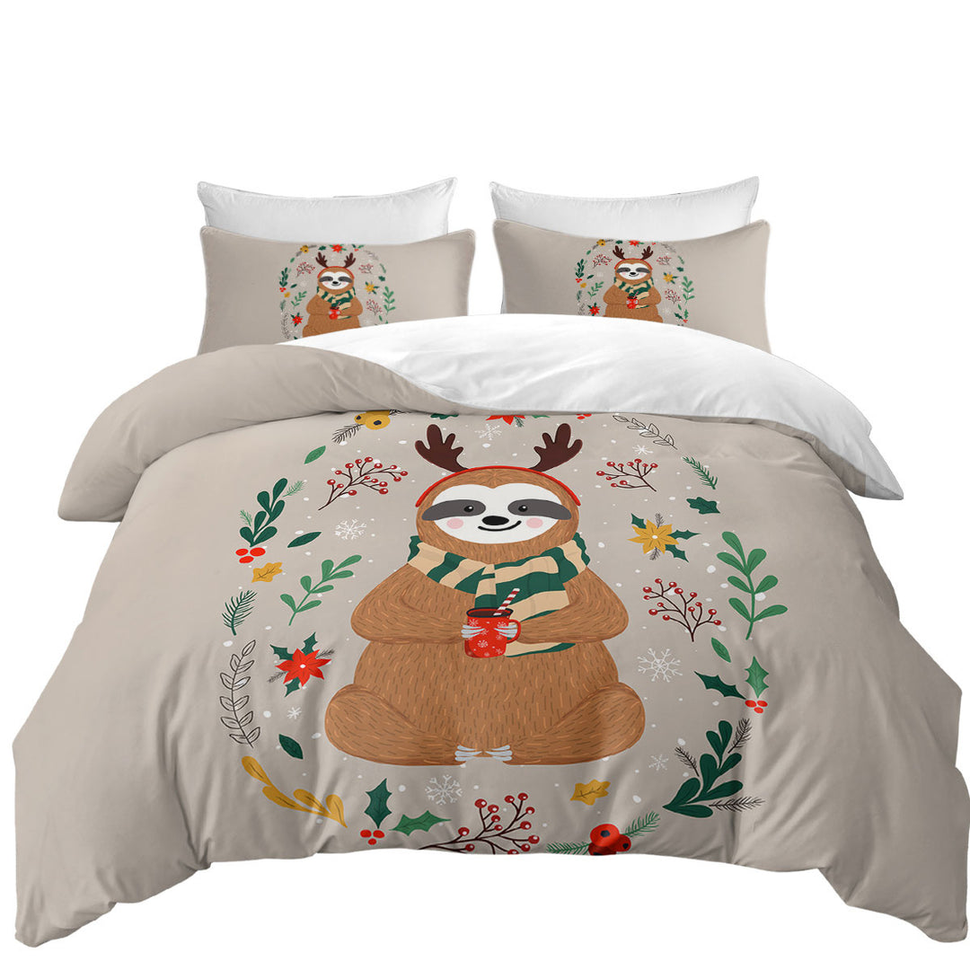 Cute and Funny Christmas Sloth California King Duvet Cover