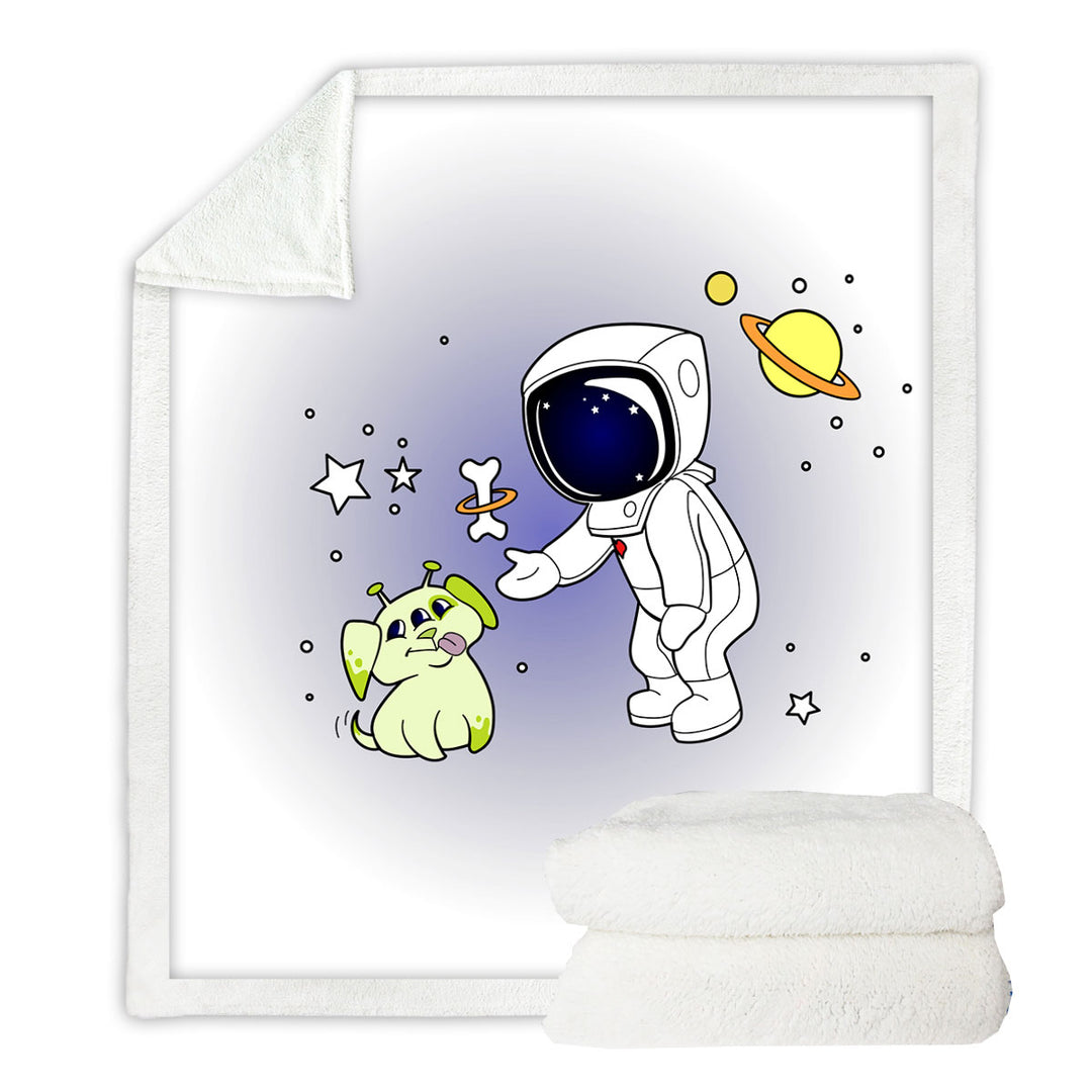 Cute and Funny Decorative Blankets with Astronaut and Alien Dog