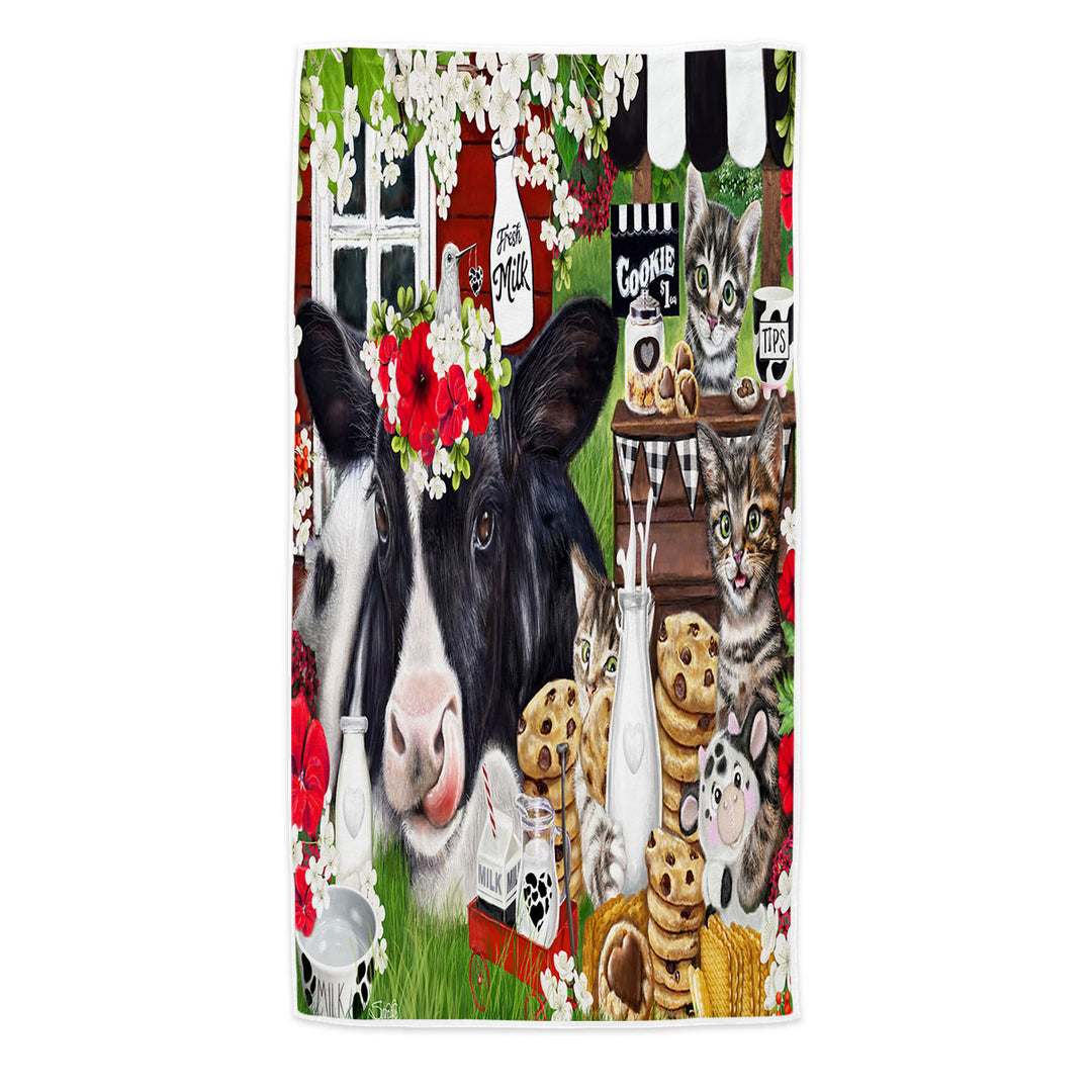Cute and Funny Microfibre Beach Towels with Cookies Milk Cow and Kitties