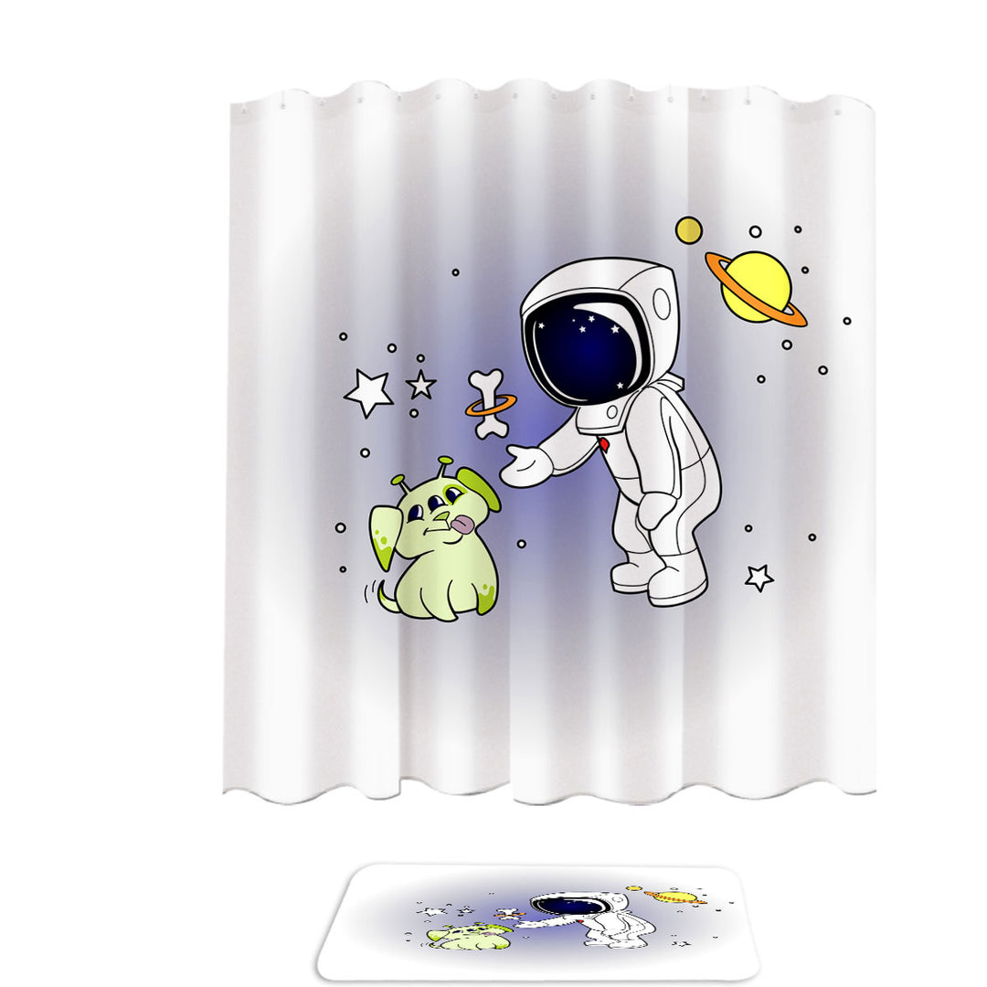 Cute and Funny Shower Curtains with Astronaut and Alien Dog