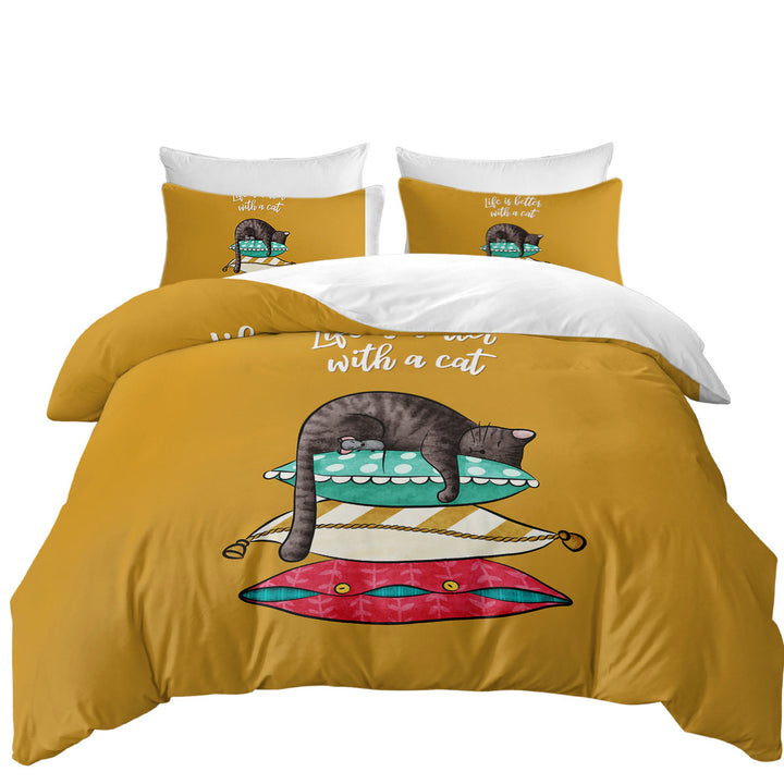 Cute and Funny Slapping Cat Quote Duvet Cover