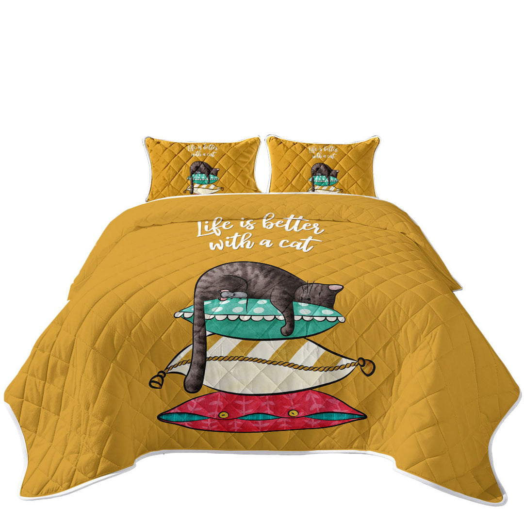 Cute and Funny Slapping Cat Quote King Size Quilt