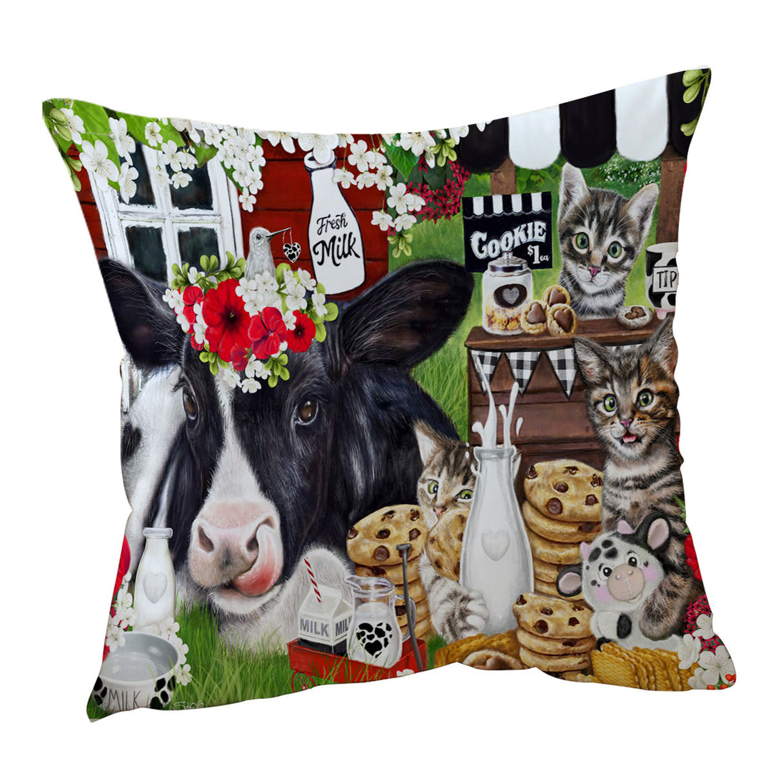 Cute and Funny Throw Pillows with Cookies Milk Cow and Kitties