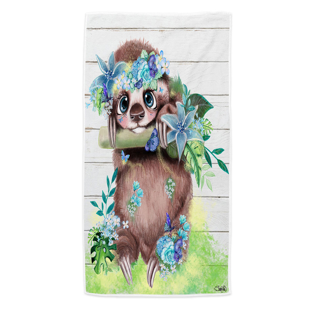Cute l Just Hanging out Butterfly Sloth Beach Towels