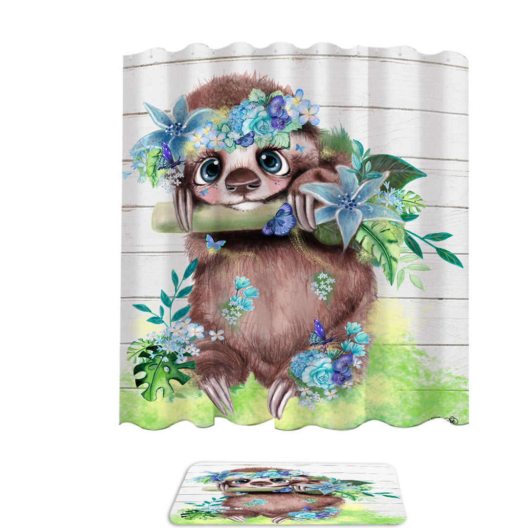 Cute l Just Hanging out Butterfly Sloth Shower Curtains