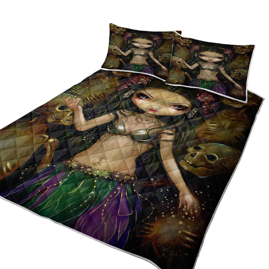 Danse Macabre Tribal Fusion Girl and Skeletons California King Quilt Sets